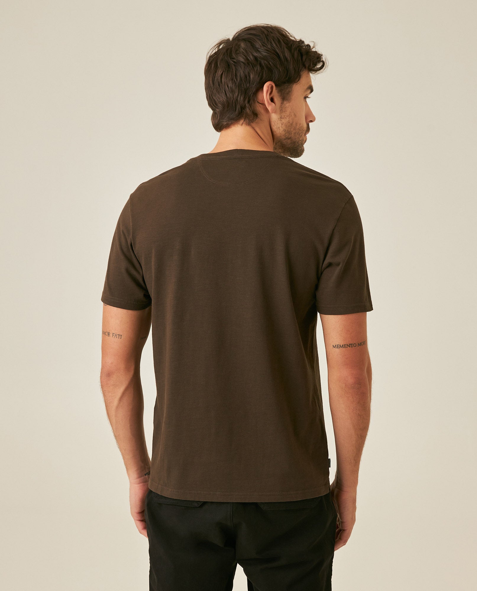 Mens T-Shirt Slim Fit Short Sleeve Cotton Jersey Double Knit Discreet Central Summer Graphic Side Vents - Brown 63_641H015_CAF191016_6