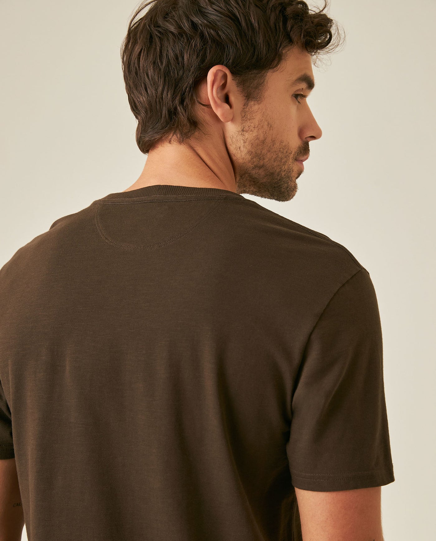 Mens T-Shirt Slim Fit Short Sleeve Cotton Jersey Double Knit Discreet Central Summer Graphic Side Vents - Brown 63_641H015_CAF191016_7