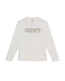 Mens T-Shirt Long Sleeve Classic Fit Cotton Elastane Jersey Heavy Chain Stitch Embroidered Graphic - Raw 63_641H016_CRU110701_3