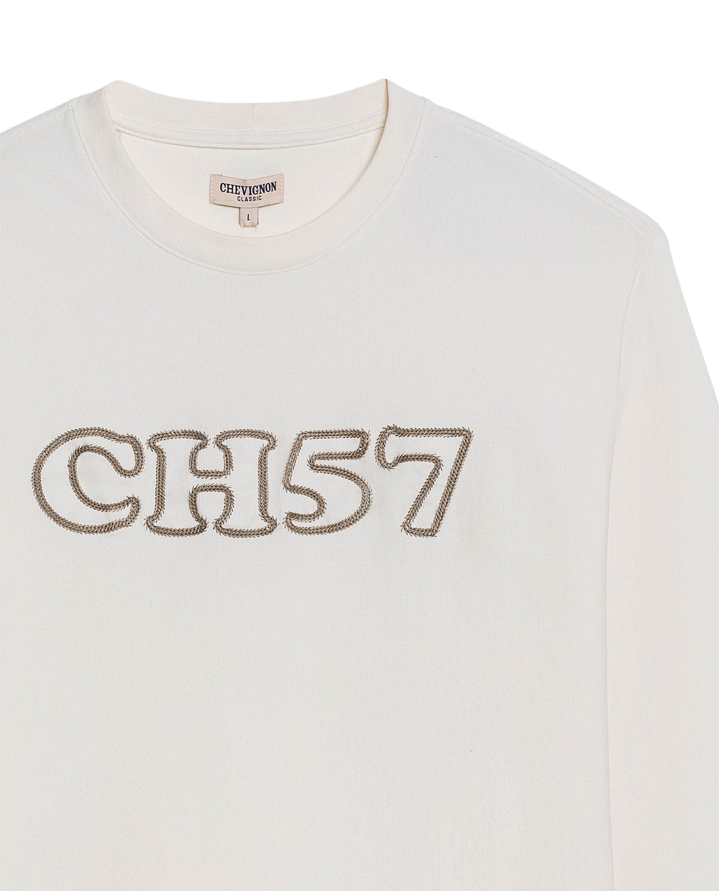 Mens T-Shirt Long Sleeve Classic Fit Cotton Elastane Jersey Heavy Chain Stitch Embroidered Graphic - Raw 63_641H016_CRU110701_8