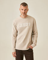 Mens T-Shirt Long Sleeve Classic Fit Cotton Elastane Jersey Heavy Chain Stitch Embroidered Graphic - Gray 63_641H016_GRI171107_0