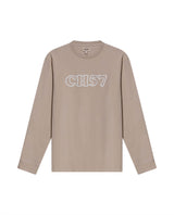 Mens T-Shirt Long Sleeve Classic Fit Cotton Elastane Jersey Heavy Chain Stitch Embroidered Graphic - Gray 63_641H016_GRI171107_3