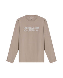 Mens T-Shirt Long Sleeve Classic Fit Cotton Elastane Jersey Heavy Chain Stitch Embroidered Graphic - Gray 63_641H016_GRI171107_3