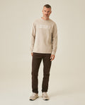 Mens T-Shirt Long Sleeve Classic Fit Cotton Elastane Jersey Heavy Chain Stitch Embroidered Graphic - Gray 63_641H016_GRI171107_4