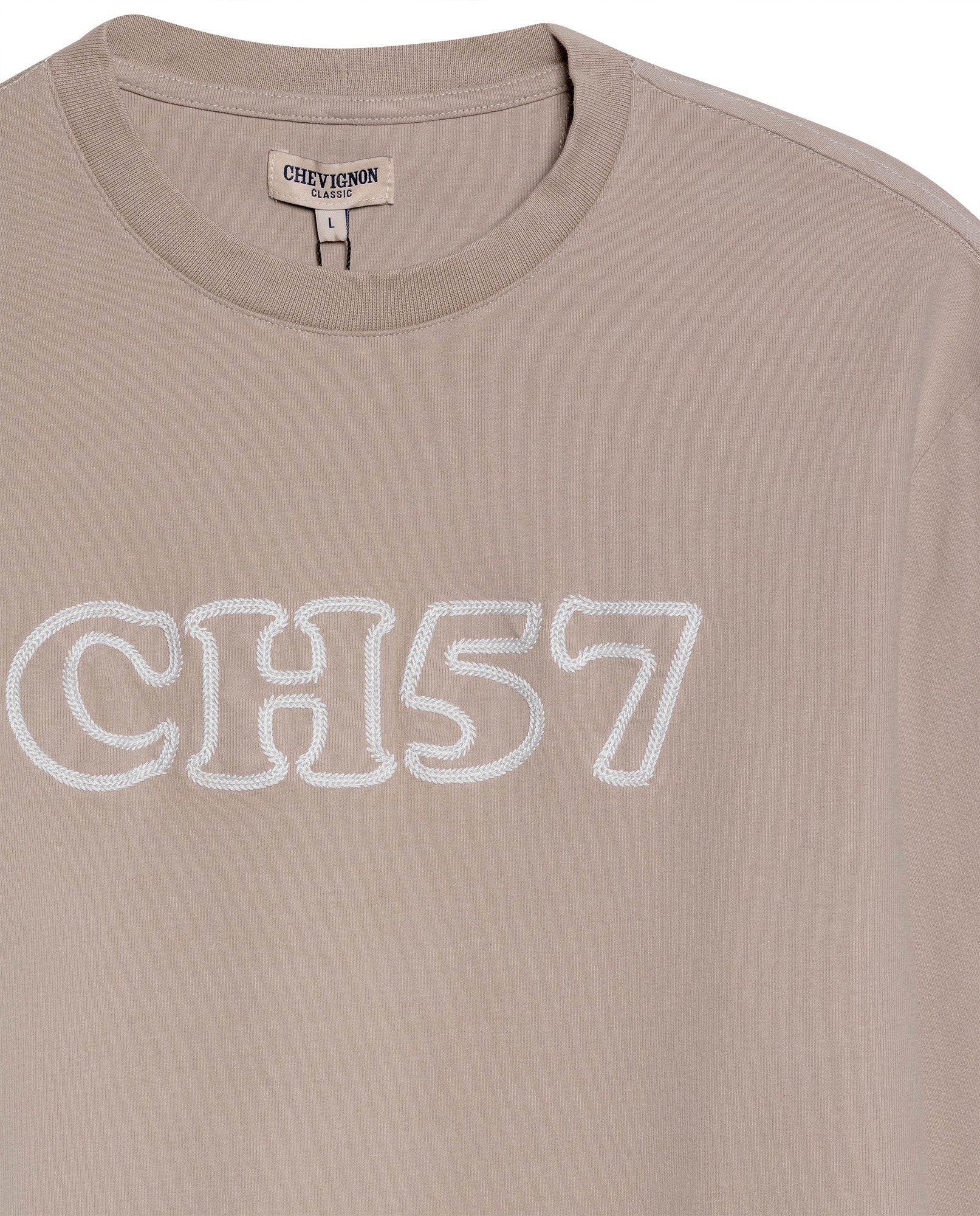 Mens T-Shirt Long Sleeve Classic Fit Cotton Elastane Jersey Heavy Chain Stitch Embroidered Graphic - Gray 63_641H016_GRI171107_8