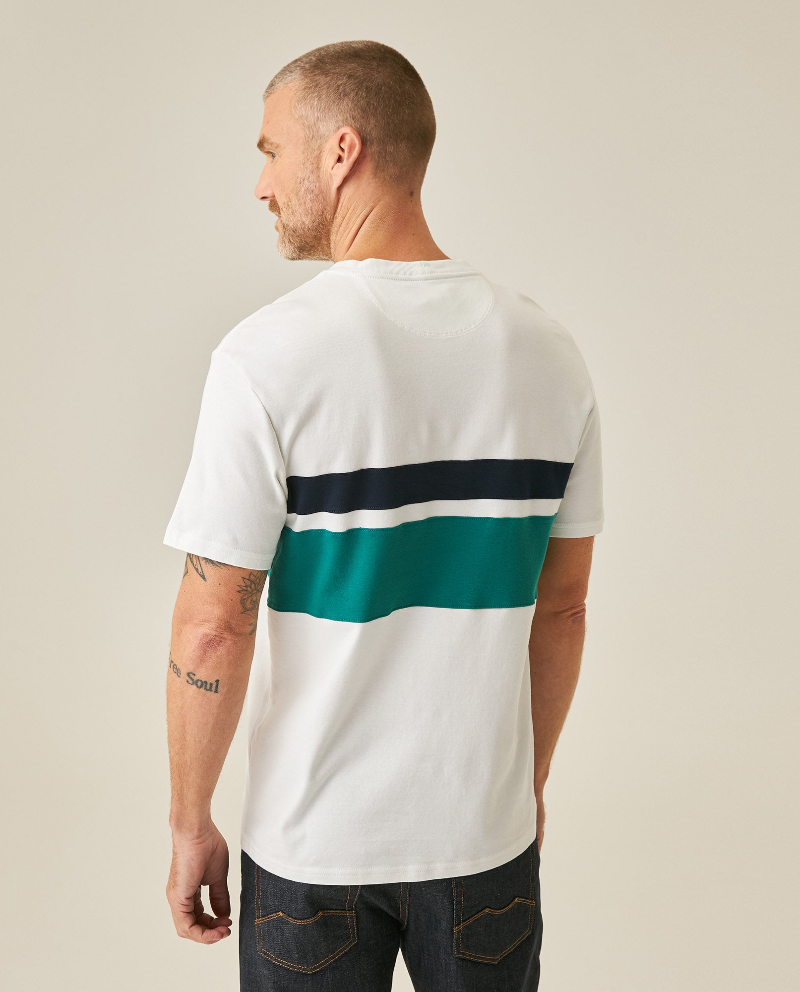 Mens T-Shirt Slim Fit Short Sleeve Cotton Jersey Normalized Varsity Color Blocks Tone on Tone Duck - Raw 63_641H017_CRU110606_6