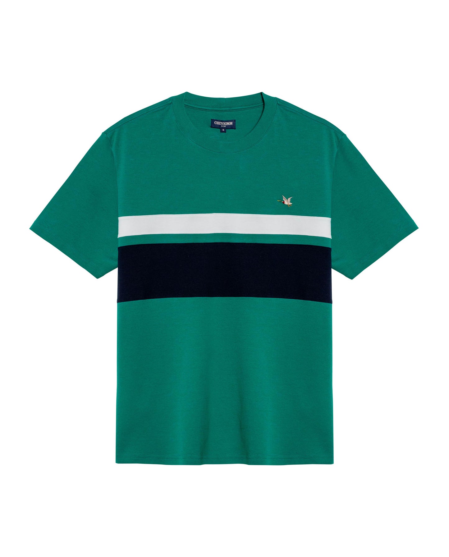 Mens T-Shirt Slim Fit Short Sleeve Cotton Jersey Normalized Varsity Color Blocks Tone on Tone Duck - Green 63_641H017_VER185322_3