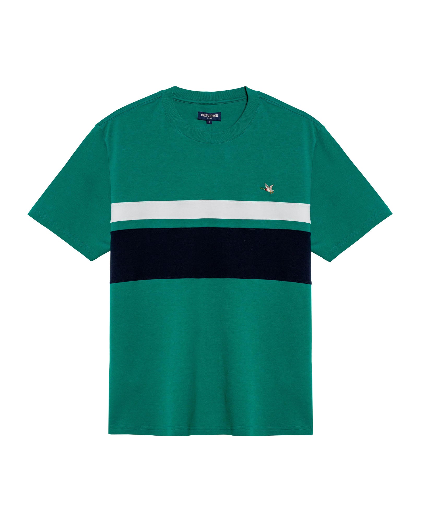 Mens T-Shirt Slim Fit Short Sleeve Cotton Jersey Normalized Varsity Color Blocks Tone on Tone Duck - Green 63_641H017_VER185322_3