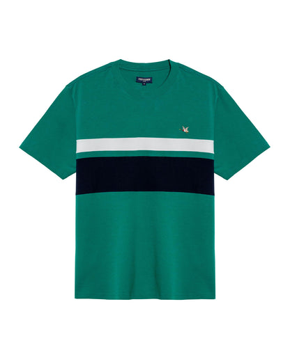 Mens T-Shirt Slim Fit Short Sleeve Cotton Jersey Normalized Varsity Color Blocks Tone on Tone Duck - Green 63_641H017_VER185322_3