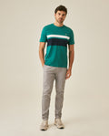 Mens T-Shirt Slim Fit Short Sleeve Cotton Jersey Normalized Varsity Color Blocks Tone on Tone Duck - Green 63_641H017_VER185322_4