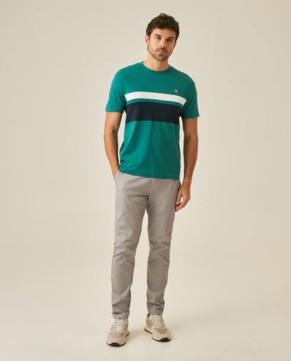 Mens T-Shirt Slim Fit Short Sleeve Cotton Jersey Normalized Varsity Color Blocks Tone on Tone Duck - Green 63_641H017_VER185322_4