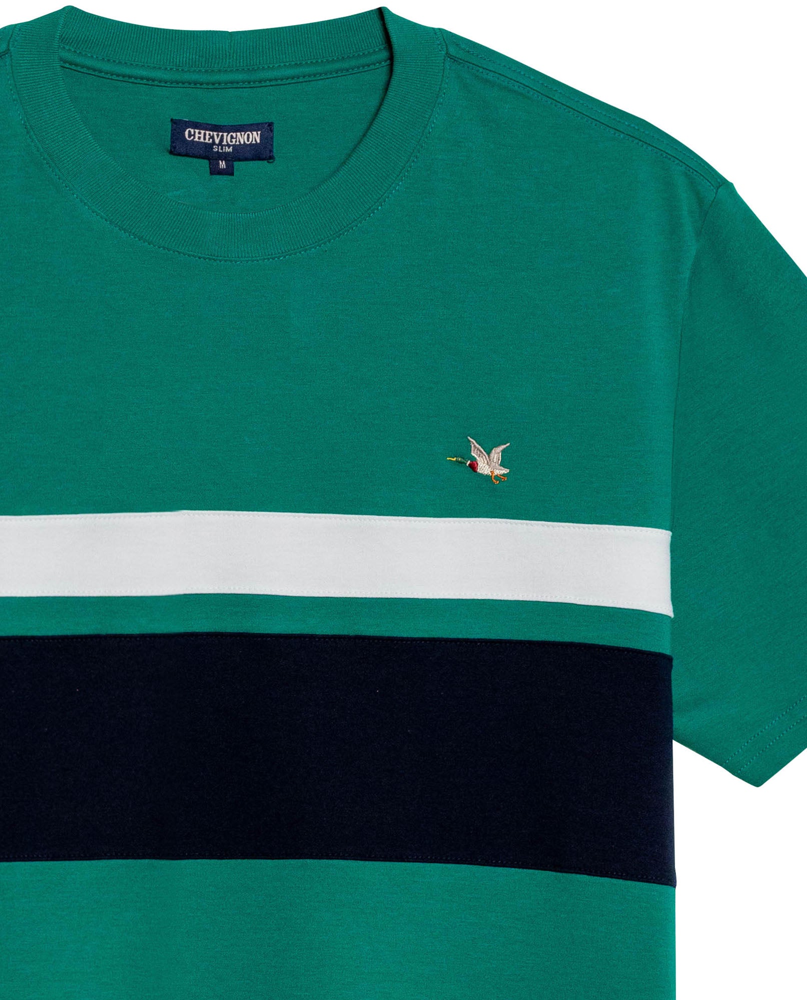 Mens T-Shirt Slim Fit Short Sleeve Cotton Jersey Normalized Varsity Color Blocks Tone on Tone Duck - Green 63_641H017_VER185322_8