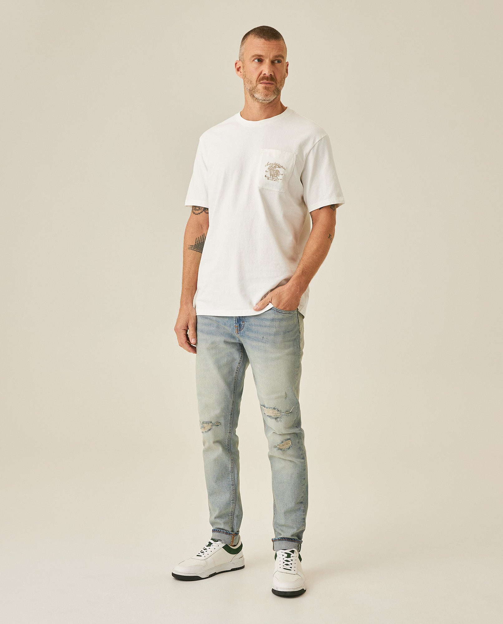 Mens T-Shirt Classic Fit Short Sleeve Cotton Jersey Medium Weight Embroidered Graphics Both Sides Pocket - Raw 63_641H018_CRU110606_4