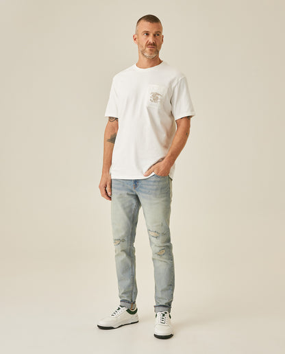 Mens T-Shirt Classic Fit Short Sleeve Cotton Jersey Medium Weight Embroidered Graphics Both Sides Pocket - Raw 63_641H018_CRU110606_4