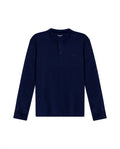 Mens T-Shirt Slim Fit Long Sleeve Henley Collar Cotton Elastane Knitwear Simulation Tone on Tone Buttons - Blue 63_641H019_AZU194031_3