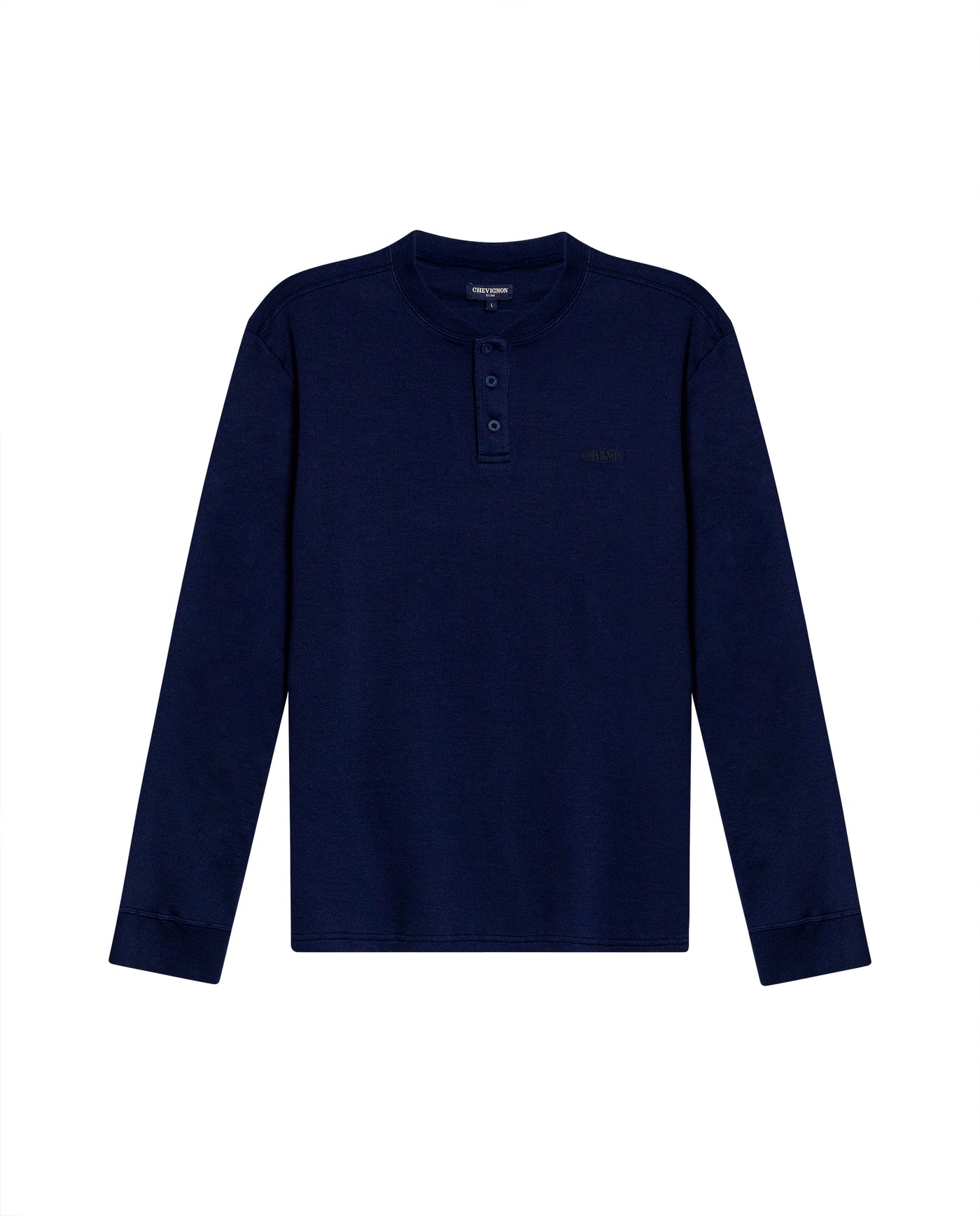 Mens T-Shirt Slim Fit Long Sleeve Henley Collar Cotton Elastane Knitwear Simulation Tone on Tone Buttons - Blue 63_641H019_AZU194031_3