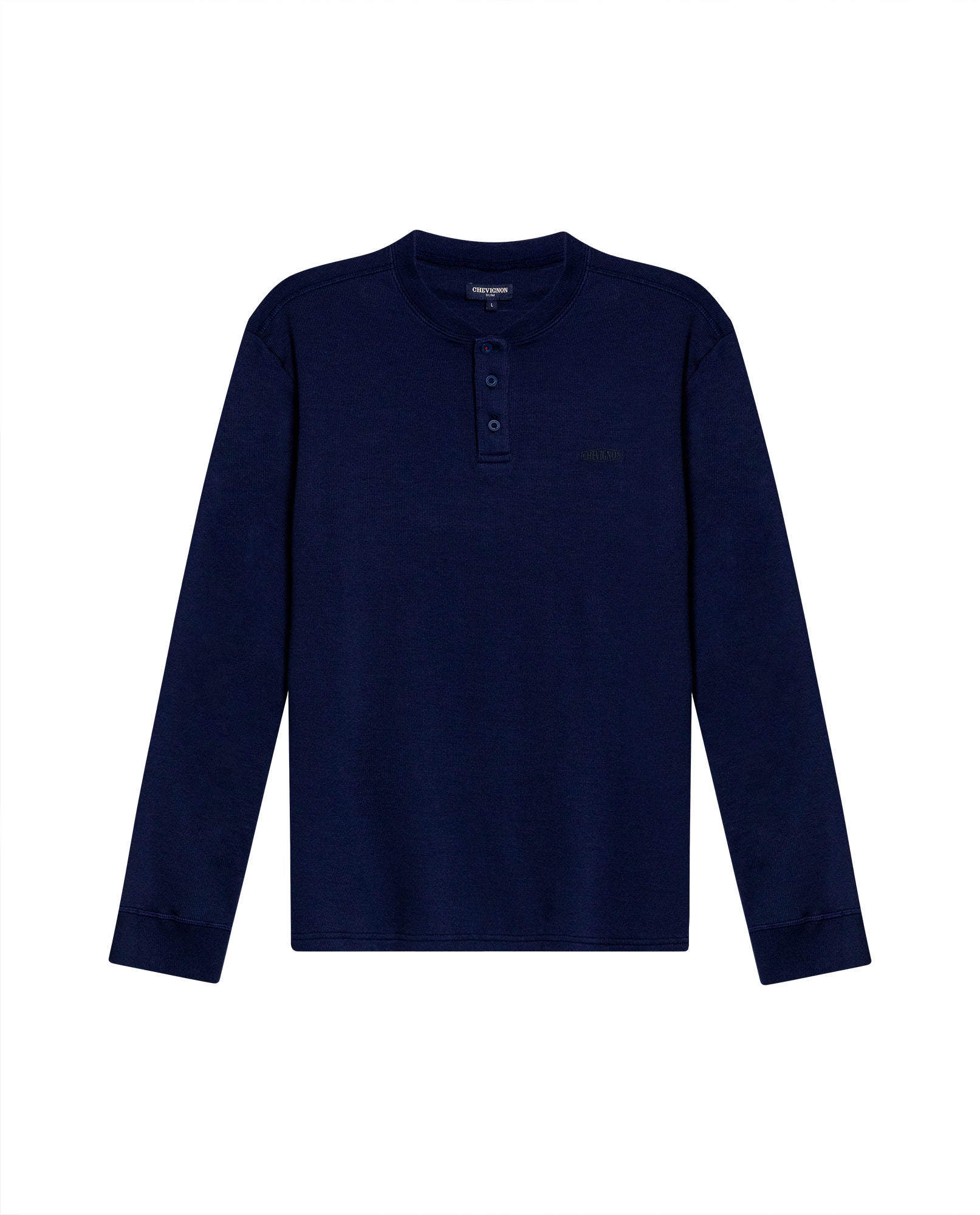 Mens T-Shirt Slim Fit Long Sleeve Henley Collar Cotton Elastane Knitwear Simulation Tone on Tone Buttons - Blue 63_641H019_AZU194031_3