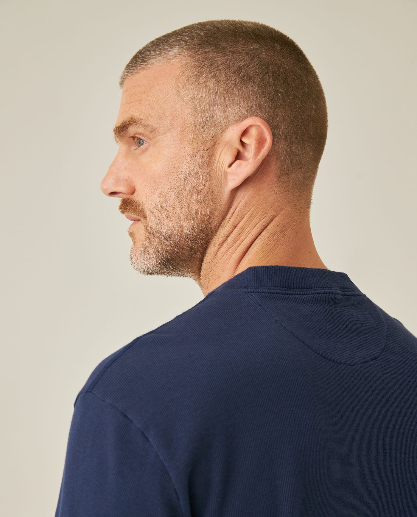 Mens T-Shirt Slim Fit Long Sleeve Henley Collar Cotton Elastane Knitwear Simulation Tone on Tone Buttons - Blue 63_641H019_AZU194031_7