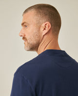 Mens T-Shirt Slim Fit Long Sleeve Henley Collar Cotton Elastane Knitwear Simulation Tone on Tone Buttons - Blue 63_641H019_AZU194031_7