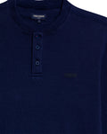 Mens T-Shirt Slim Fit Long Sleeve Henley Collar Cotton Elastane Knitwear Simulation Tone on Tone Buttons - Blue 63_641H019_AZU194031_8
