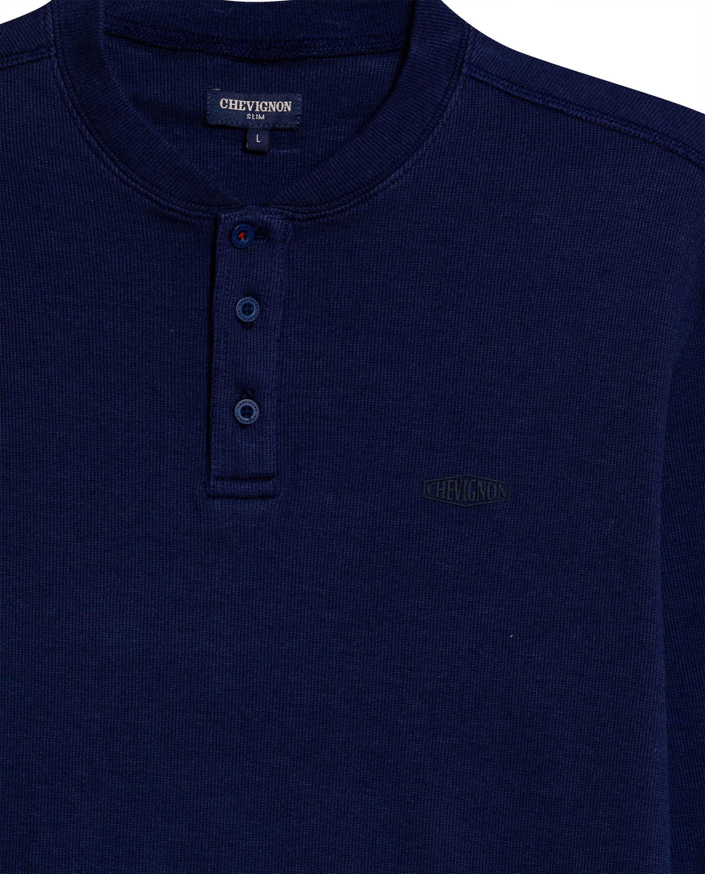 Mens T-Shirt Slim Fit Long Sleeve Henley Collar Cotton Elastane Knitwear Simulation Tone on Tone Buttons - Blue 63_641H019_AZU194031_8