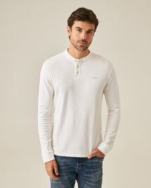Mens T-Shirt Slim Fit Long Sleeve Henley Collar Cotton Elastane Knitwear Simulation Tone on Tone Buttons - Raw 63_641H019_CRU110606_0
