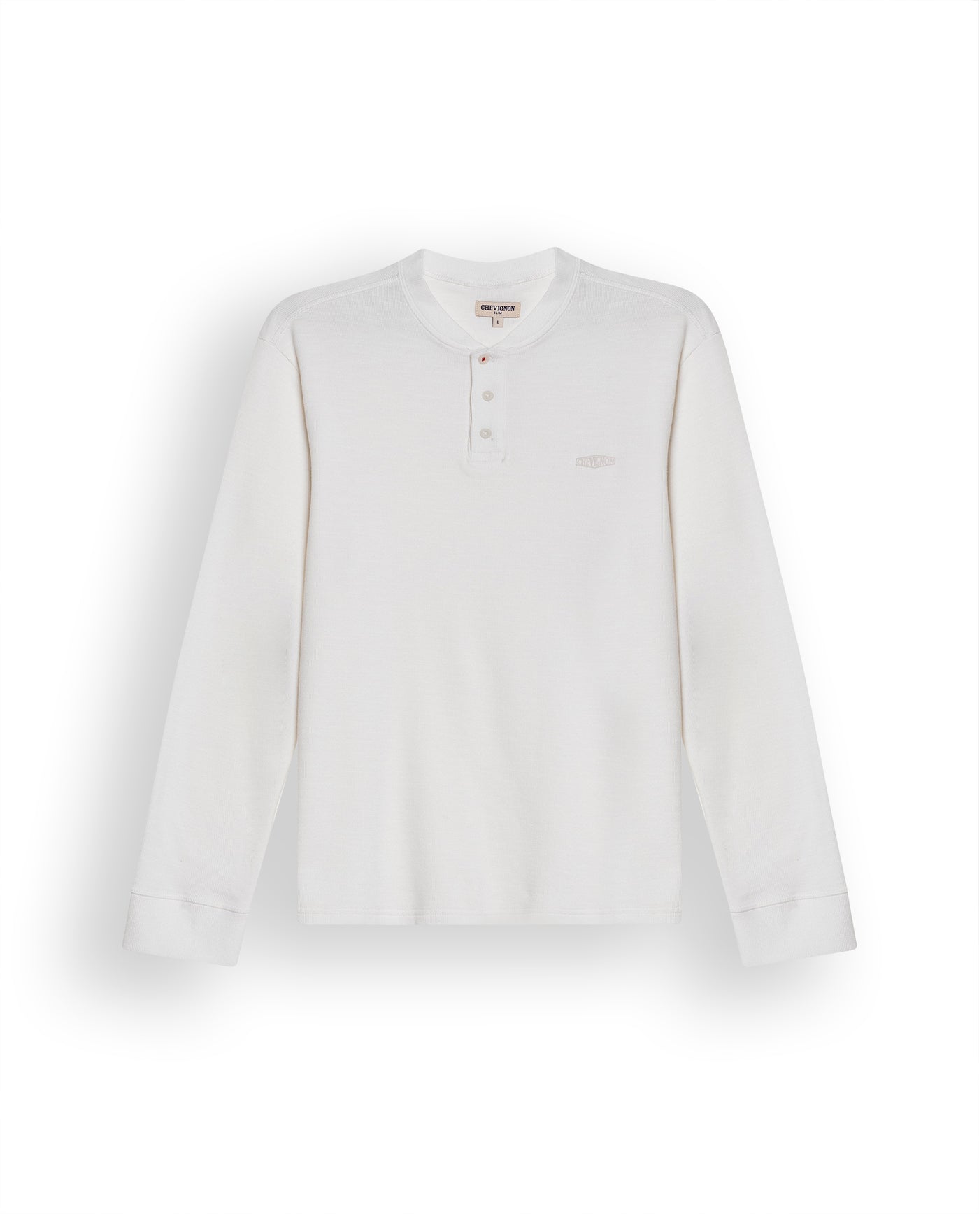Mens T-Shirt Slim Fit Long Sleeve Henley Collar Cotton Elastane Knitwear Simulation Tone on Tone Buttons - Raw 63_641H019_CRU110606_3