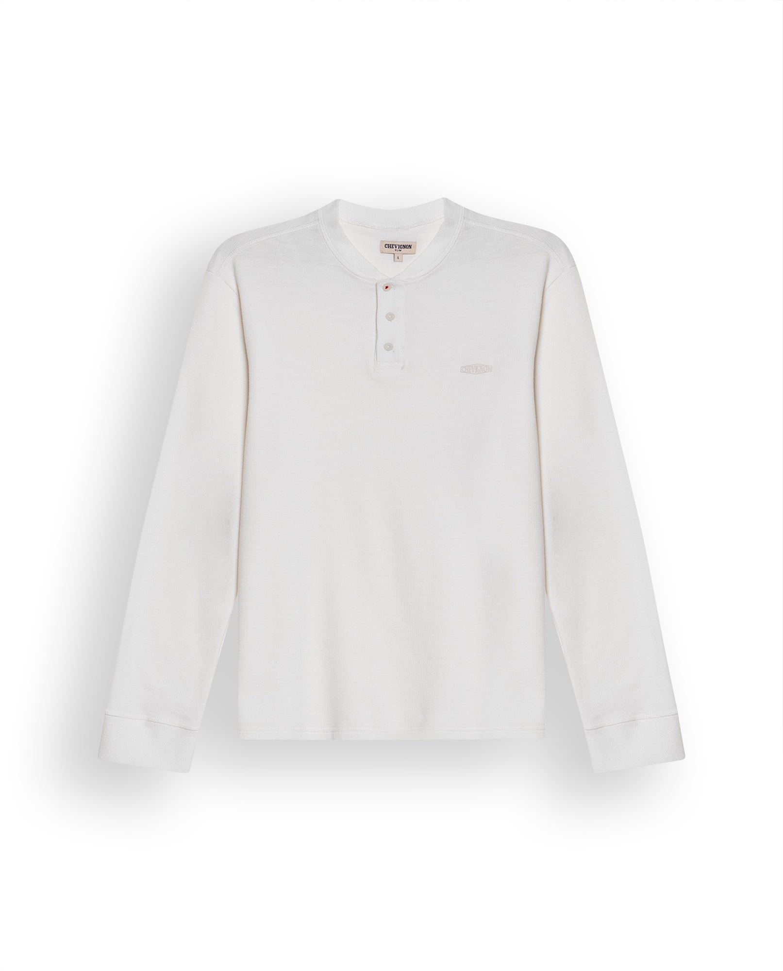 Mens T-Shirt Slim Fit Long Sleeve Henley Collar Cotton Elastane Knitwear Simulation Tone on Tone Buttons - Raw 63_641H019_CRU110606_3