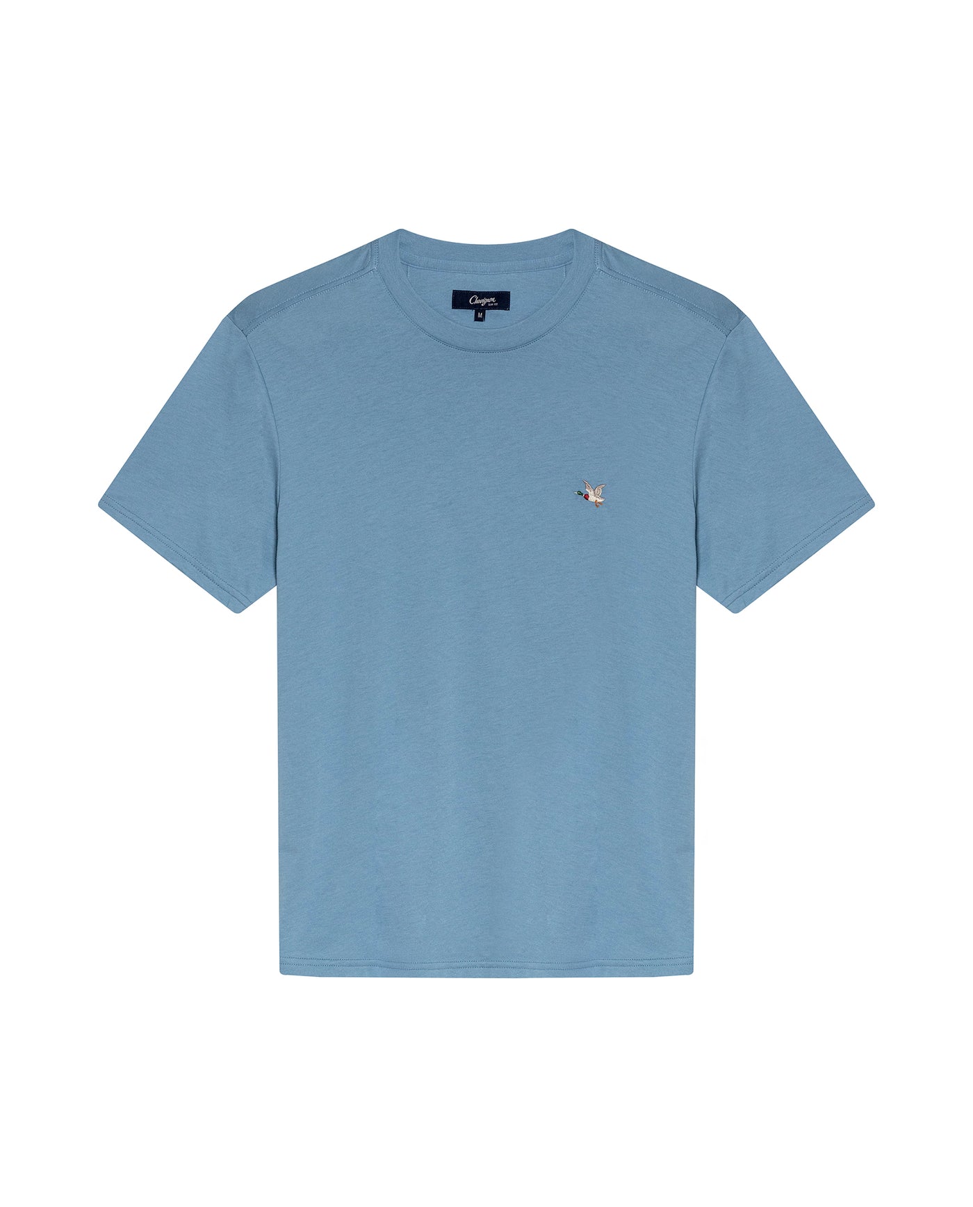 Mens T-Shirt Slim Fit Short Sleeve Crewneck Pima Cotton Vibrant Embroidered Duck Heart Point - Blue 63_641H020_AZU184221_3