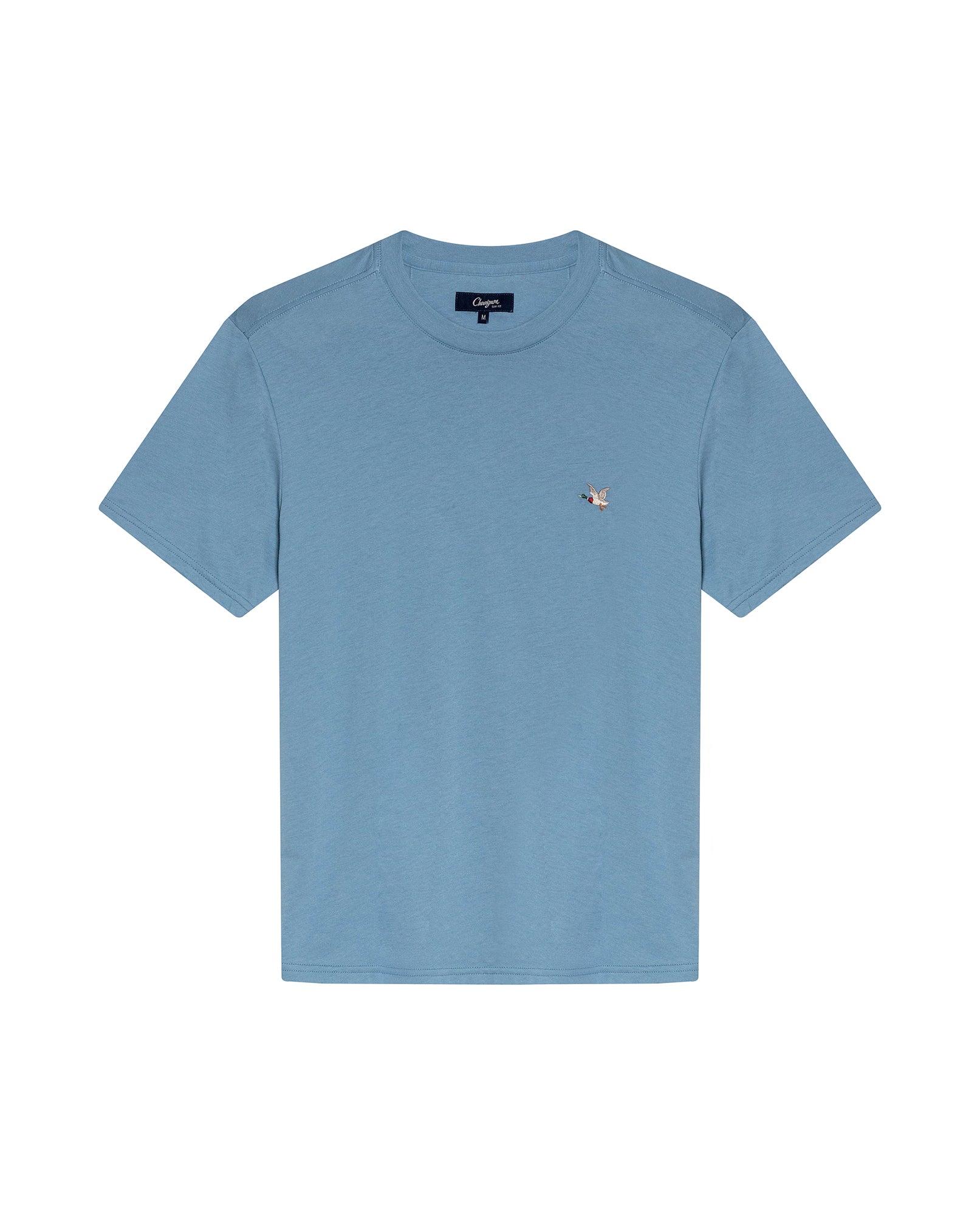 Mens T-Shirt Slim Fit Short Sleeve Crewneck Pima Cotton Vibrant Embroidered Duck Heart Point - Blue 63_641H020_AZU184221_3