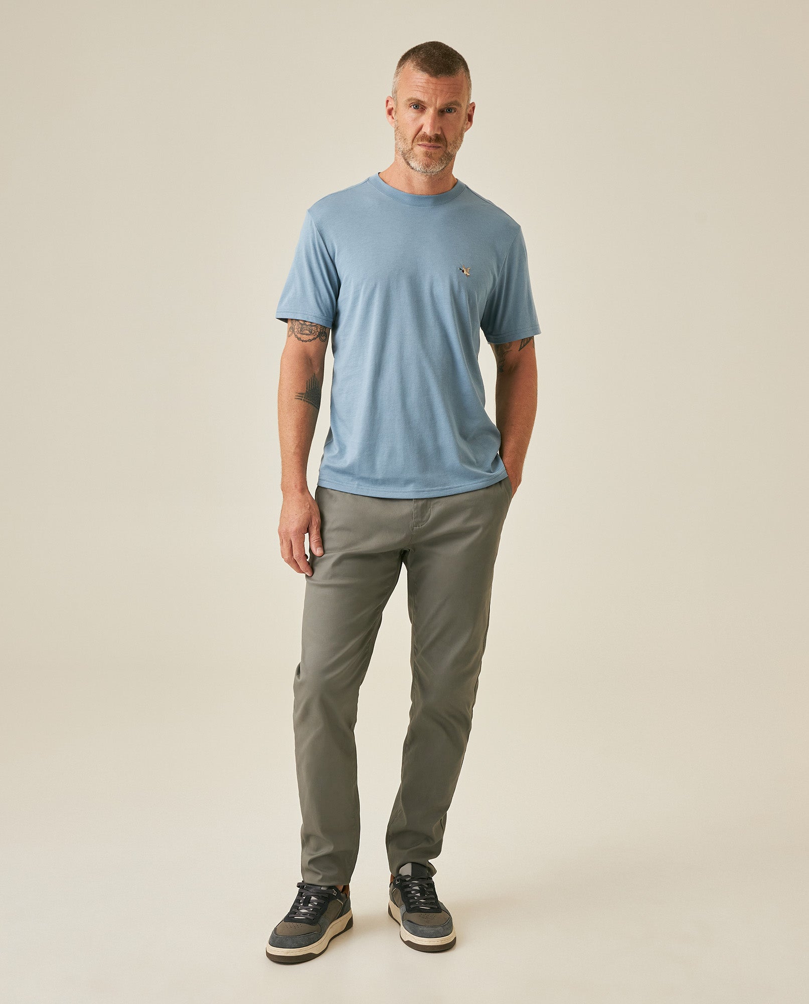 Mens T-Shirt Slim Fit Short Sleeve Crewneck Pima Cotton Vibrant Embroidered Duck Heart Point - Blue 63_641H020_AZU184221_4