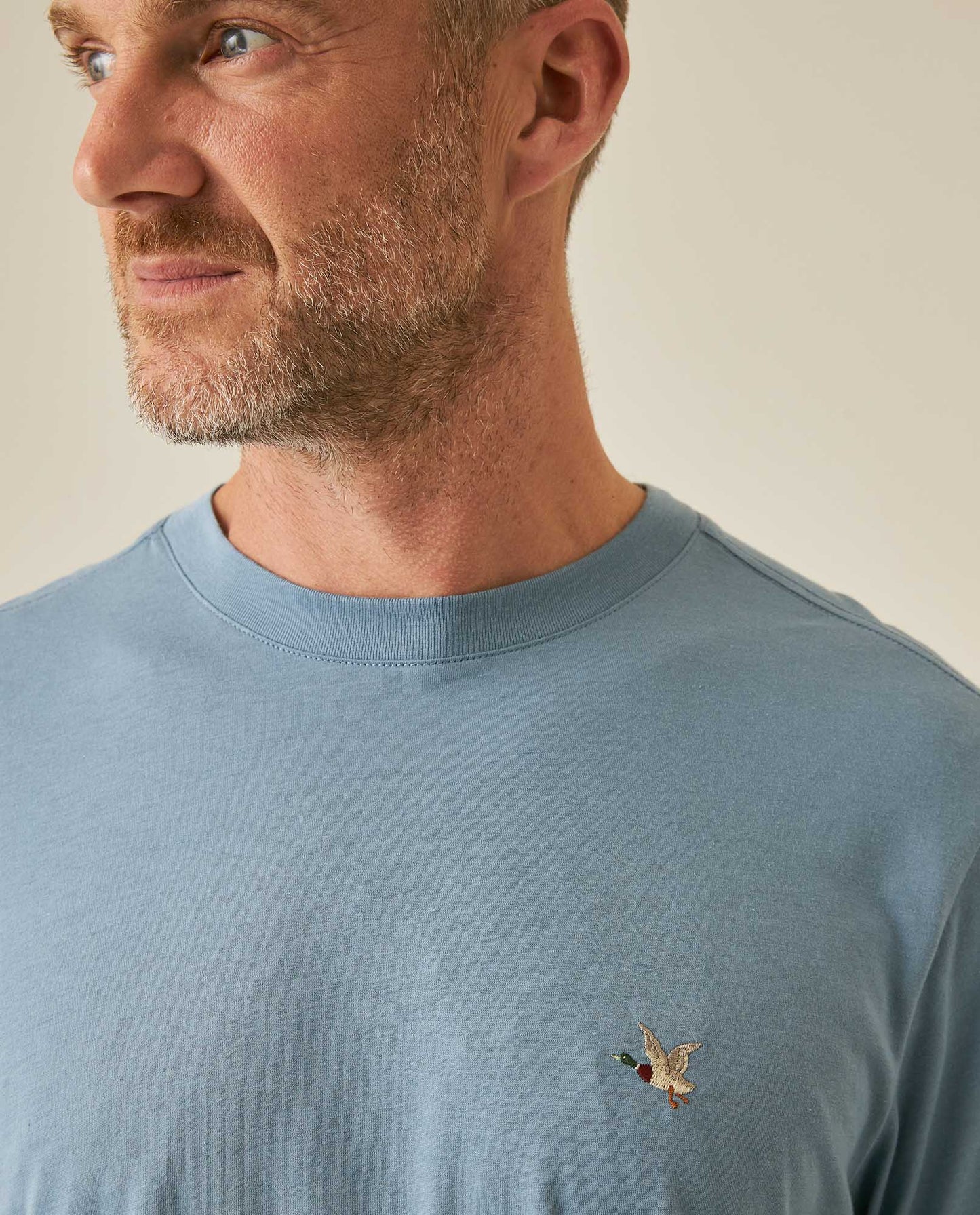 Mens T-Shirt Slim Fit Short Sleeve Crewneck Pima Cotton Vibrant Embroidered Duck Heart Point - Blue 63_641H020_AZU184221_5