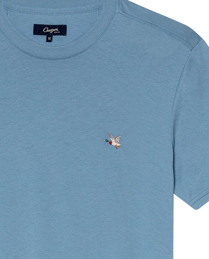 Mens T-Shirt Slim Fit Short Sleeve Crewneck Pima Cotton Vibrant Embroidered Duck Heart Point - Blue 63_641H020_AZU184221_8