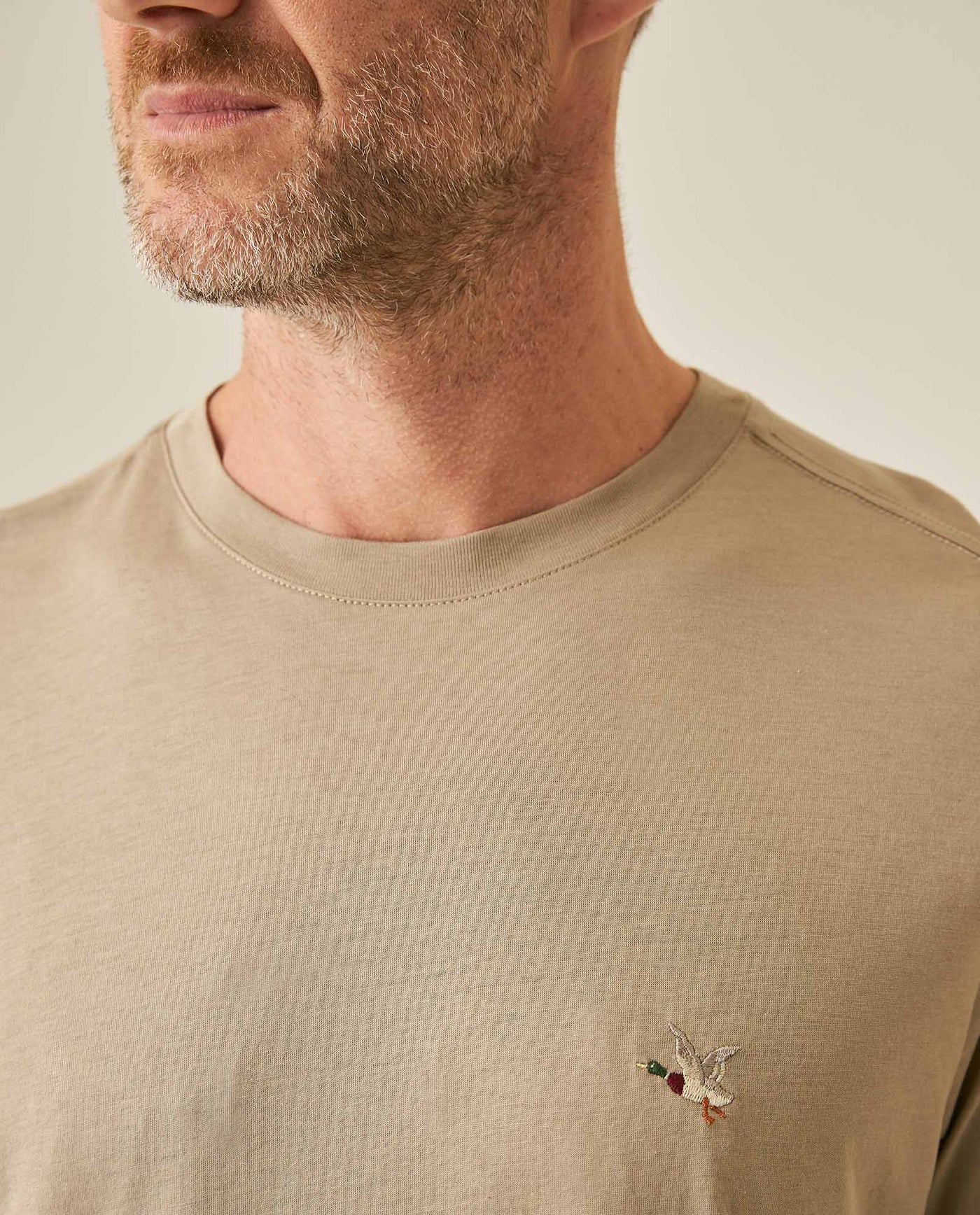 Mens T-Shirt Slim Fit Short Sleeve Crewneck Pima Cotton Vibrant Embroidered Duck Heart Point - Brown 63_641H020_CAF171108_5