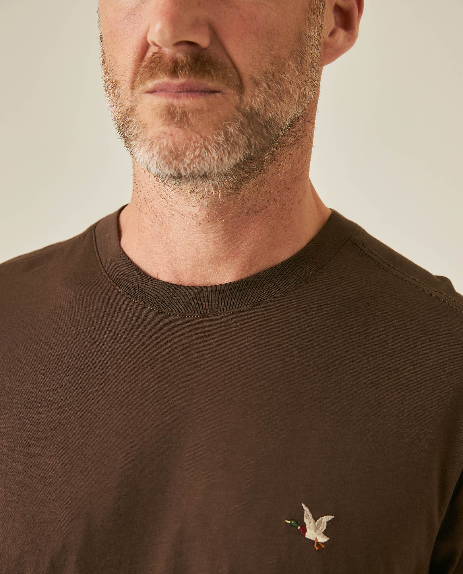 Mens T-Shirt Slim Fit Short Sleeve Crewneck Pima Cotton Vibrant Embroidered Duck Heart Point - Brown 63_641H020_CAF190712_5