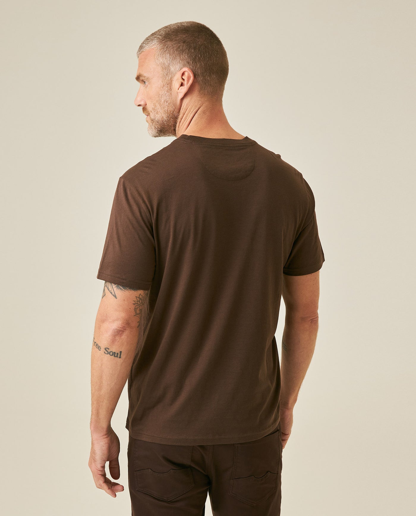 Mens T-Shirt Slim Fit Short Sleeve Crewneck Pima Cotton Vibrant Embroidered Duck Heart Point - Brown 63_641H020_CAF190712_6