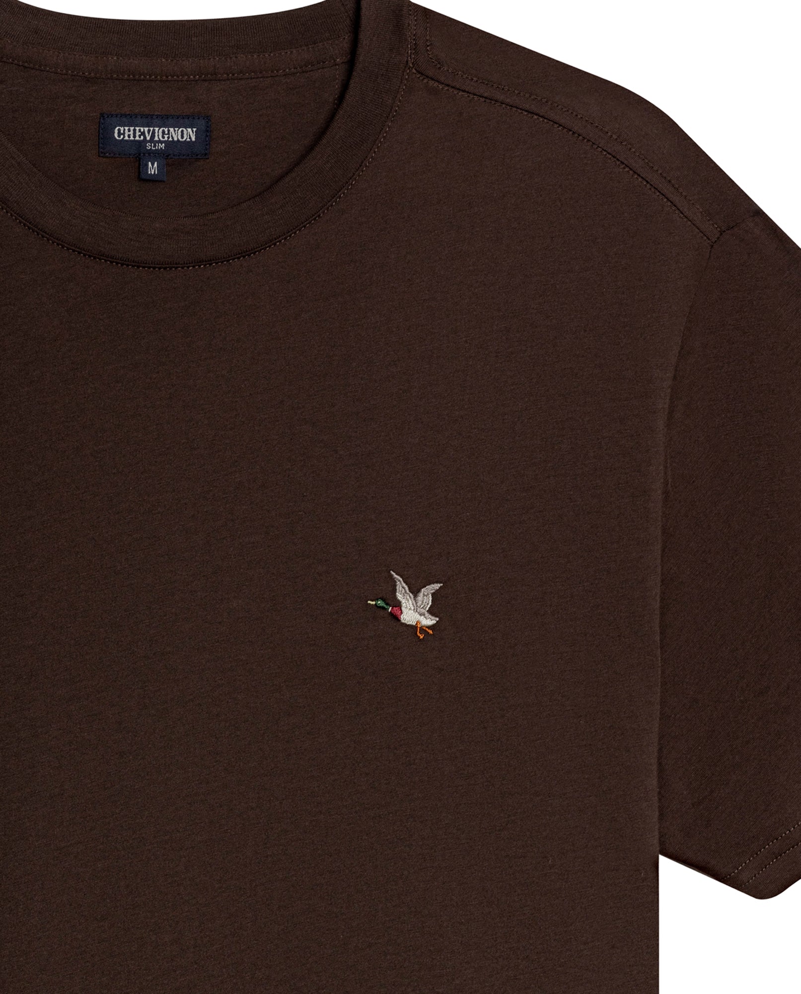 Mens T-Shirt Slim Fit Short Sleeve Crewneck Pima Cotton Vibrant Embroidered Duck Heart Point - Brown 63_641H020_CAF190712_8