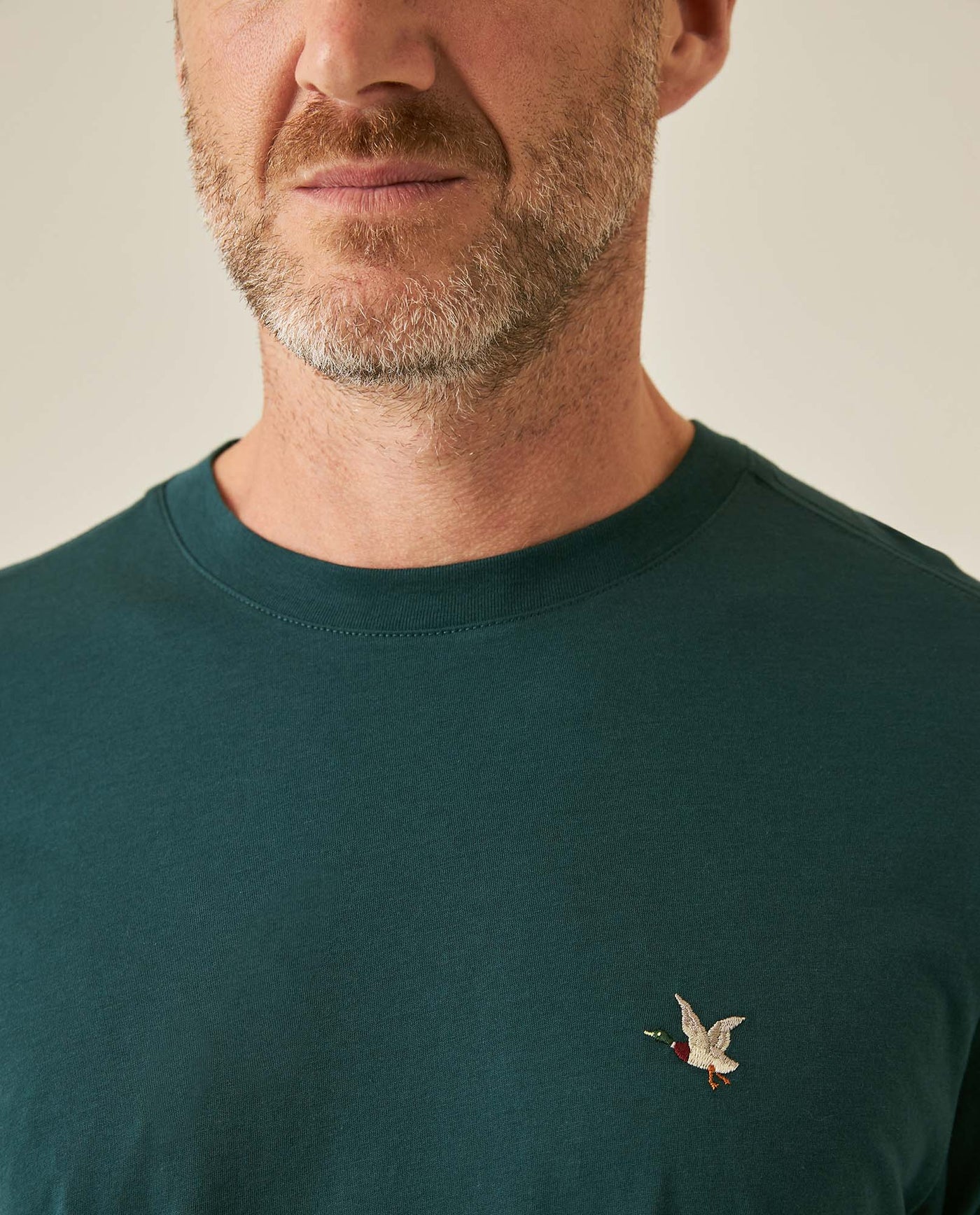 Mens T-Shirt Slim Fit Short Sleeve Crewneck Pima Cotton Vibrant Embroidered Duck Heart Point - Green 63_641H020_VER195320_5