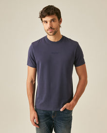 Mens T-Shirt Classic Fit Short Sleeve Cotton Jersey Heavy Washed Front Graphics Back Appliqué - Blue 63_641H021_AZU193924_0