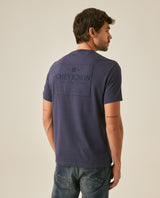 Mens T-Shirt Classic Fit Short Sleeve Cotton Jersey Heavy Washed Front Graphics Back Appliqué - Blue 63_641H021_AZU193924_5