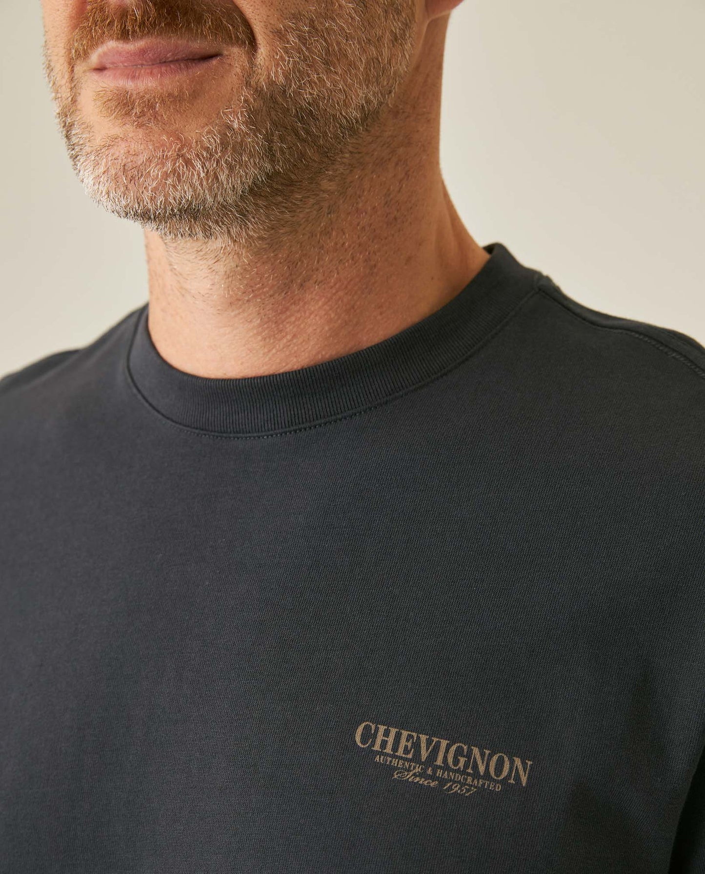 Mens T-Shirt Classic Fit Short Sleeve Cotton Jersey Polonia Rustic Vintage Heart Point Print Back Appliqué - Gray 63_641H022_GRI190000_5