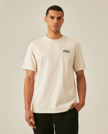 Mens T-Shirt Long Sleeve Classic Fit Cotton Jersey Medium Weight Mixed Typography Front Back - Raw 63_641H023_CRU120000_0