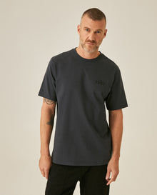 Mens T-Shirt Long Sleeve Classic Fit Cotton Jersey Medium Weight Mixed Typography Front Back - Gray 63_641H023_GRI194406_0