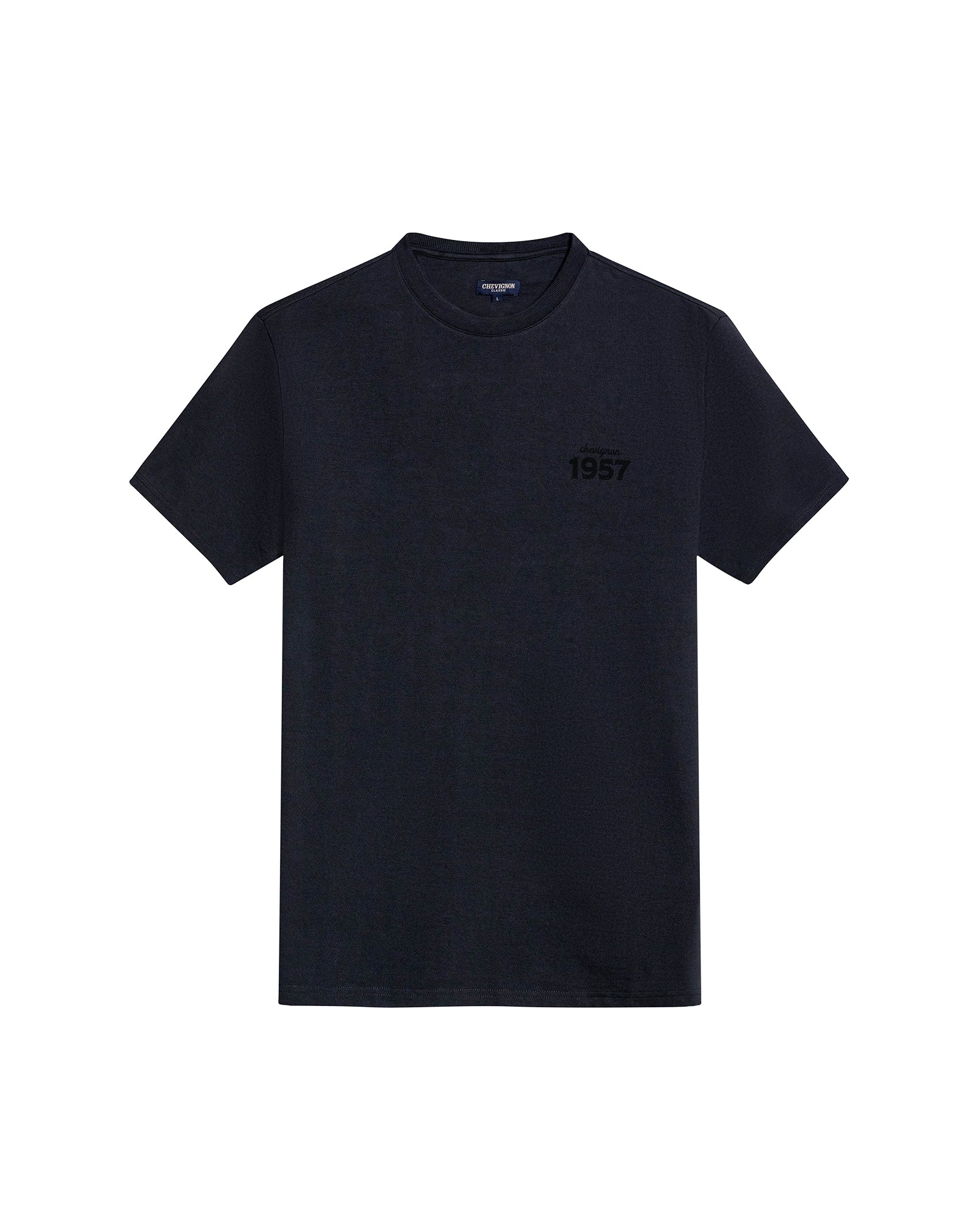 Mens T-Shirt Long Sleeve Classic Fit Cotton Jersey Medium Weight Mixed Typography Front Back - Gray 63_641H023_GRI194406_3
