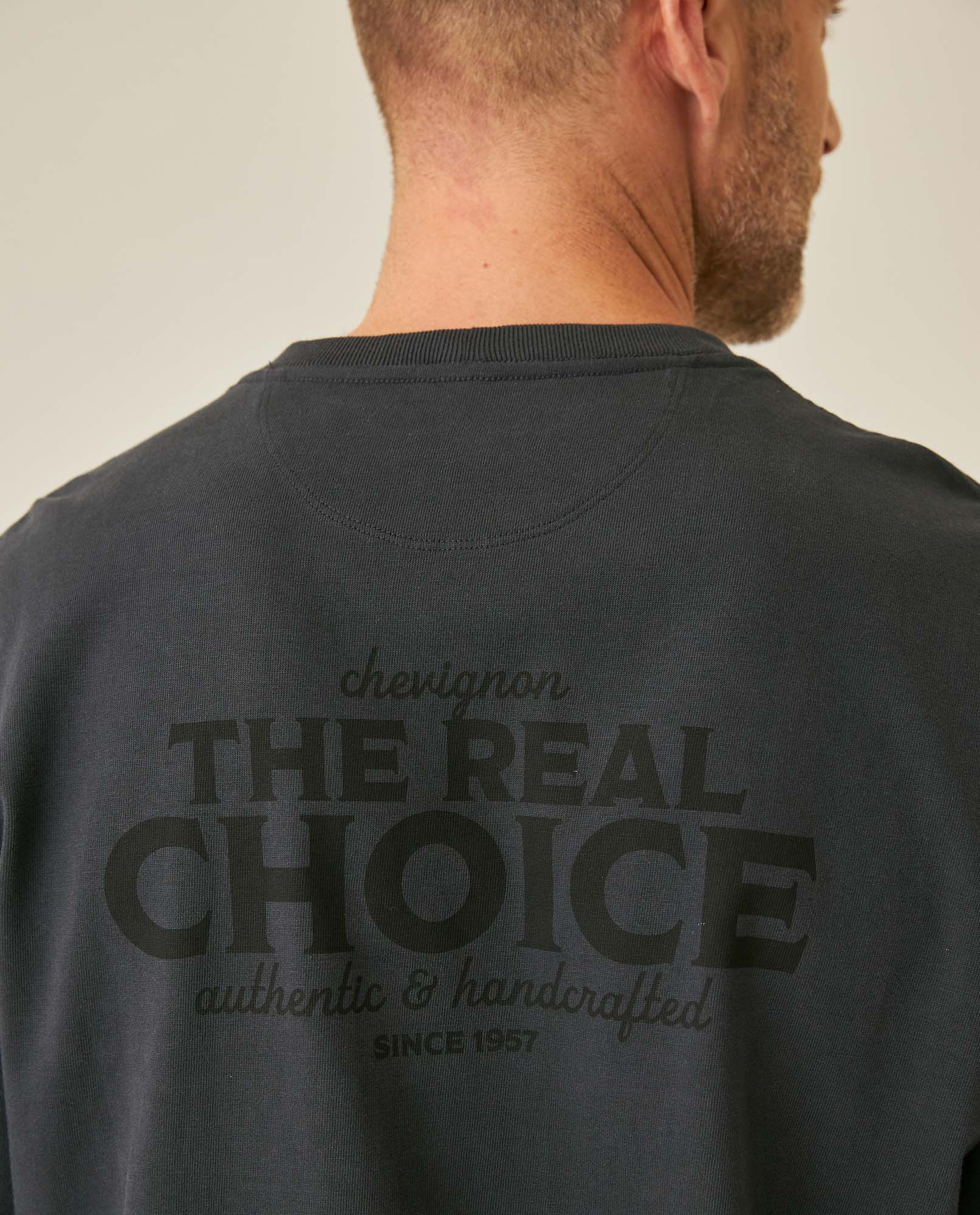 Mens T-Shirt Long Sleeve Classic Fit Cotton Jersey Medium Weight Mixed Typography Front Back - Gray 63_641H023_GRI194406_7