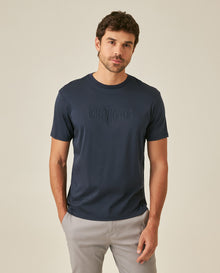 Mens T-Shirt Slim Fit Short Sleeve Modal Cotton Embossed Relief Graphic Touch - Blue 63_641H025_AZU194011_0