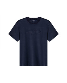 Mens T-Shirt Slim Fit Short Sleeve Modal Cotton Embossed Relief Graphic Touch - Blue 63_641H025_AZU194011_3