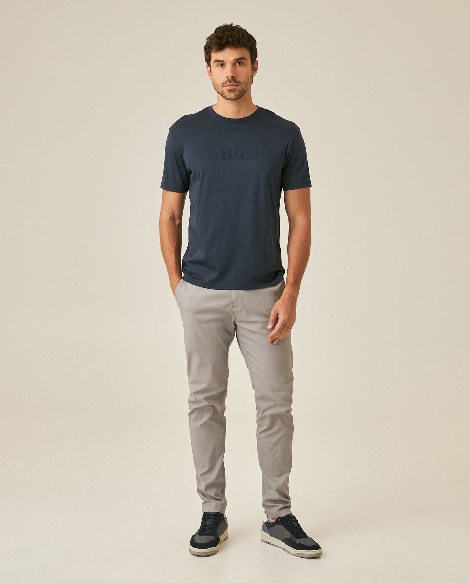 Mens T-Shirt Slim Fit Short Sleeve Modal Cotton Embossed Relief Graphic Touch - Blue 63_641H025_AZU194011_4