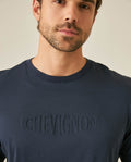 Mens T-Shirt Slim Fit Short Sleeve Modal Cotton Embossed Relief Graphic Touch - Blue 63_641H025_AZU194011_5