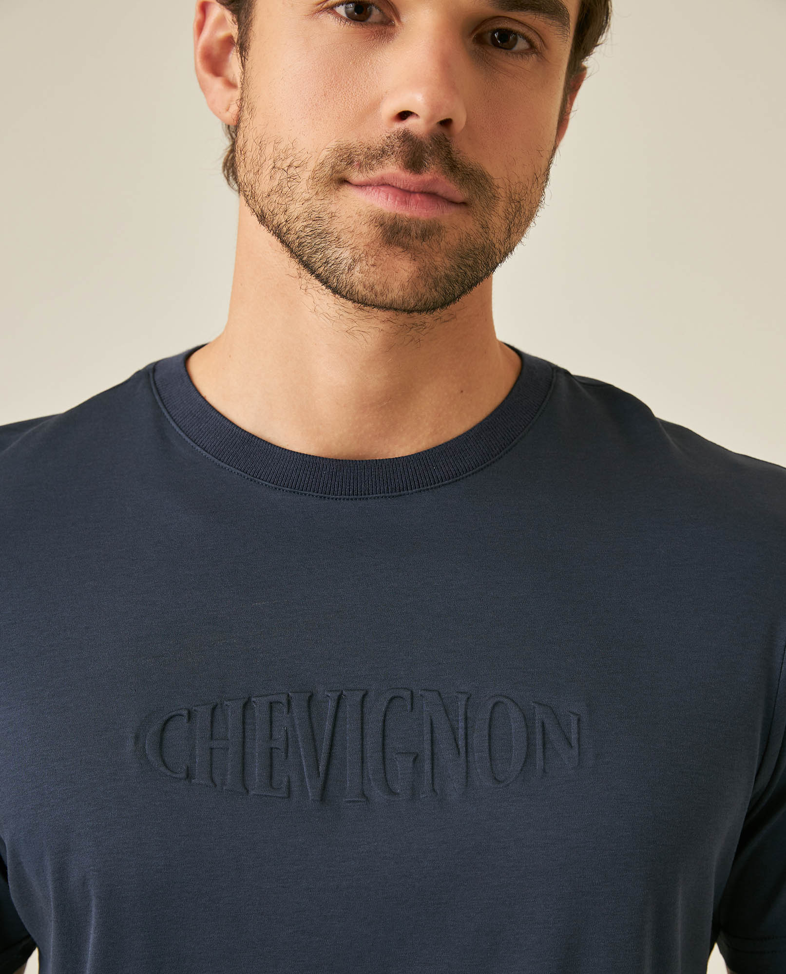 Mens T-Shirt Slim Fit Short Sleeve Modal Cotton Embossed Relief Graphic Touch - Blue 63_641H025_AZU194011_5
